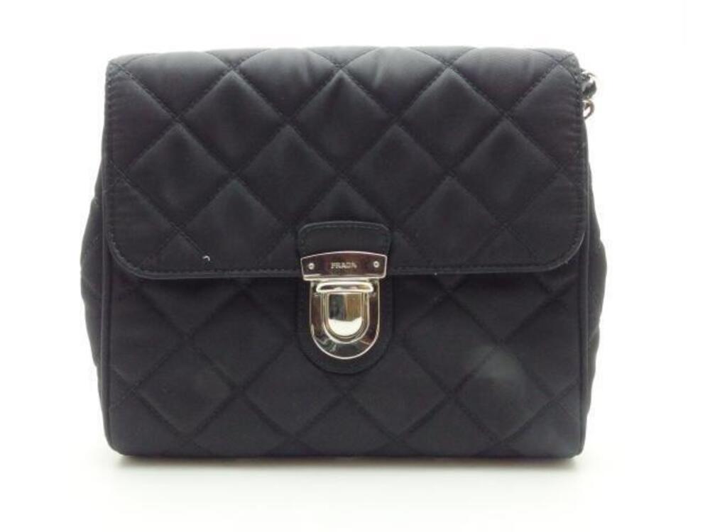 Prada quilted chain shoulder bag black leather